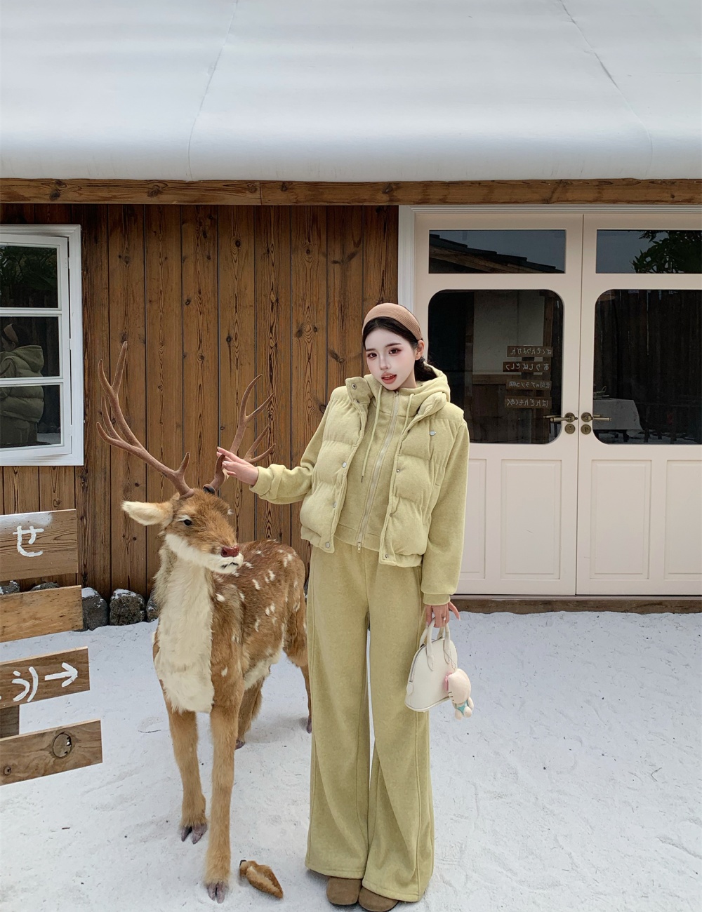 Hooded loose Casual hoodie slim high waist waistcoat 3pcs set