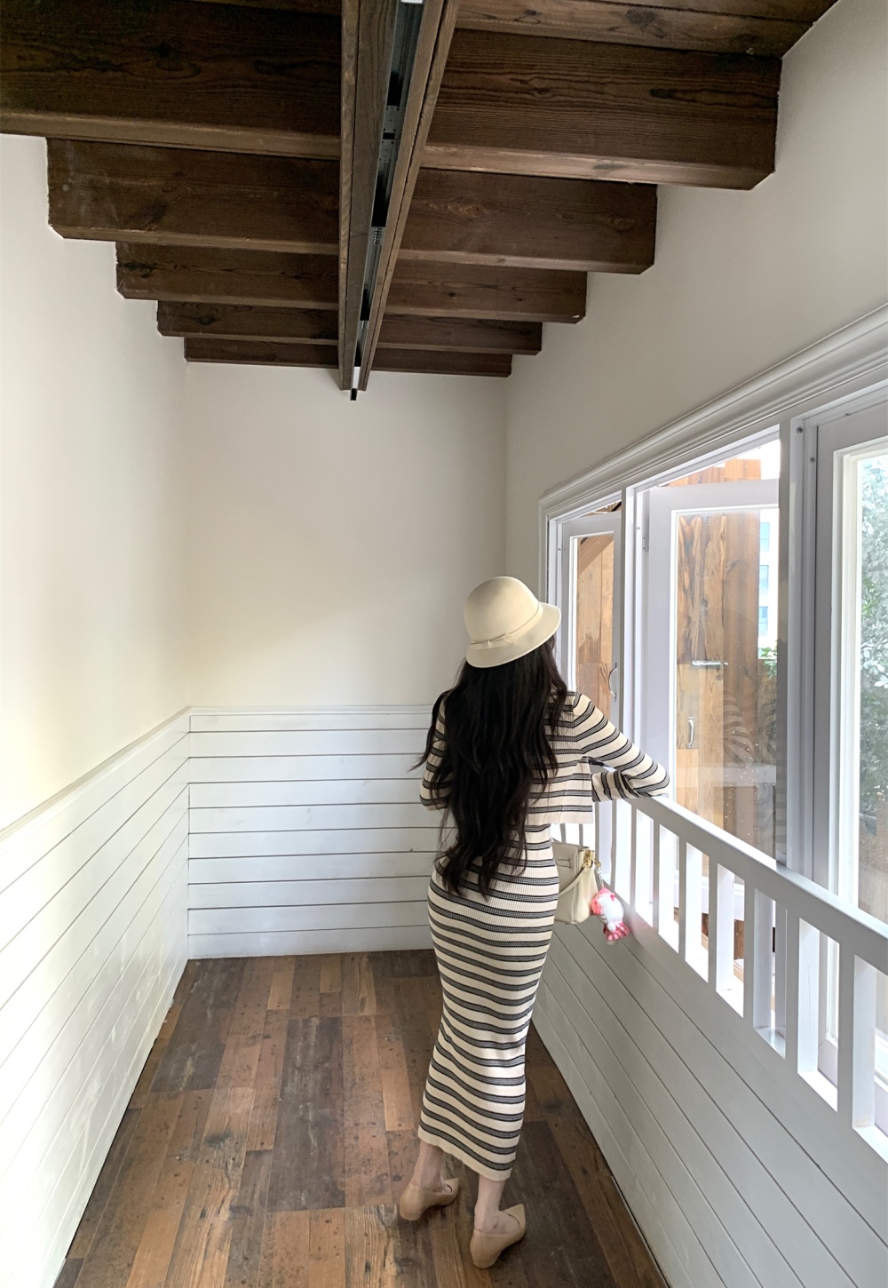 Stripe cardigan strap dress 2pcs set for women