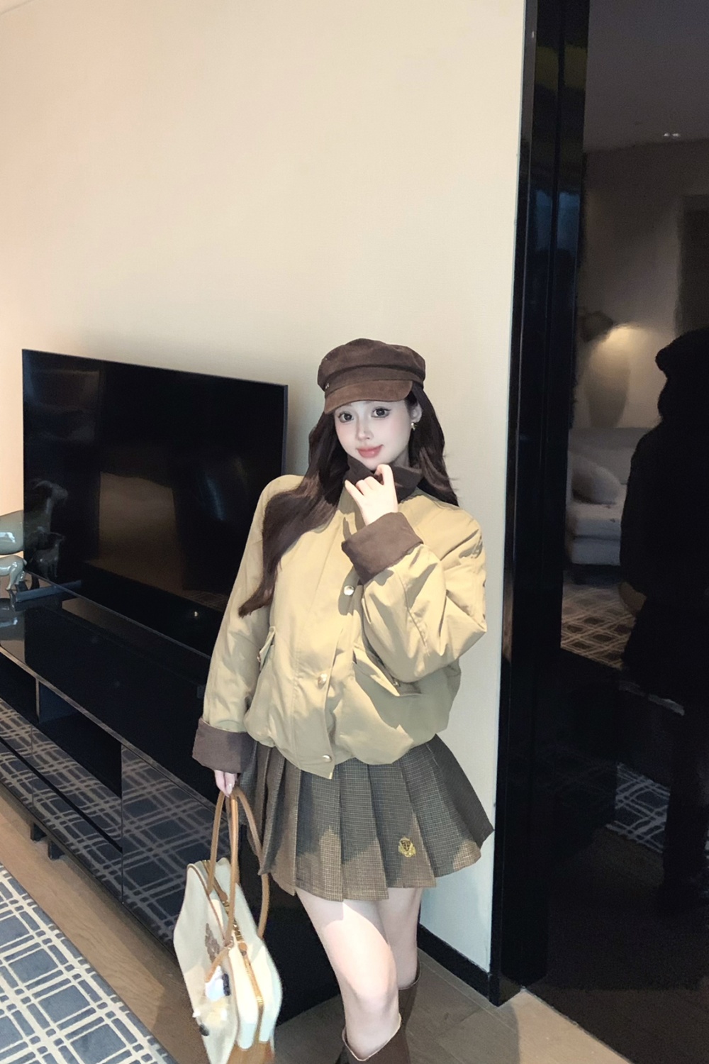 Lapel autumn and winter coat plus velvet short jacket