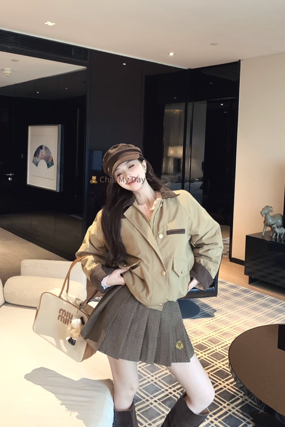 Lapel autumn and winter coat plus velvet short jacket