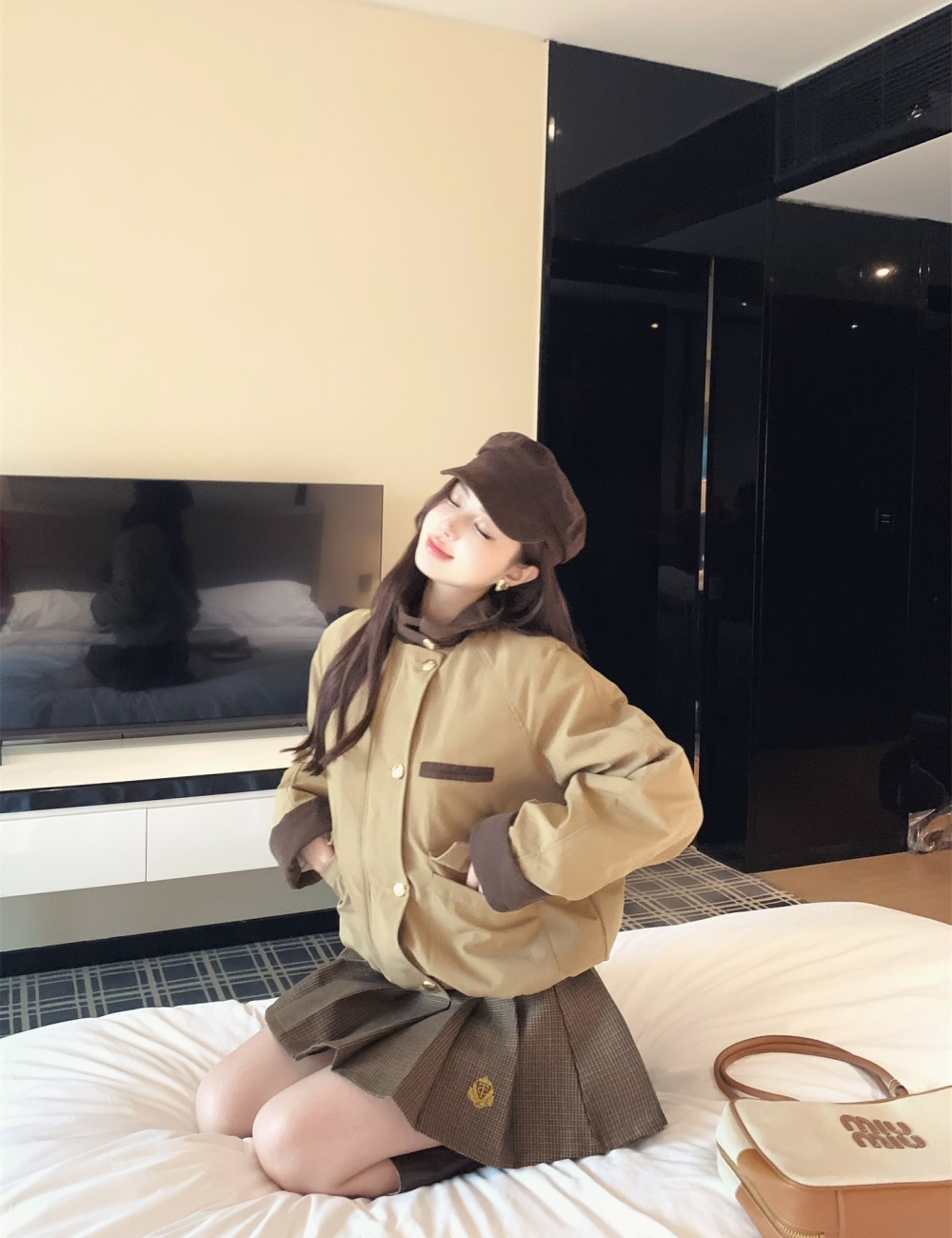 Lapel autumn and winter coat plus velvet short jacket