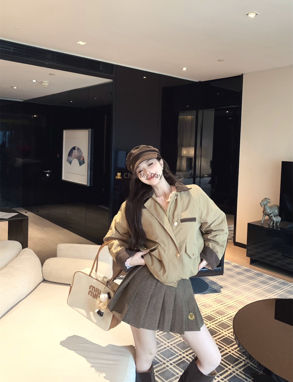 Lapel autumn and winter coat plus velvet short jacket