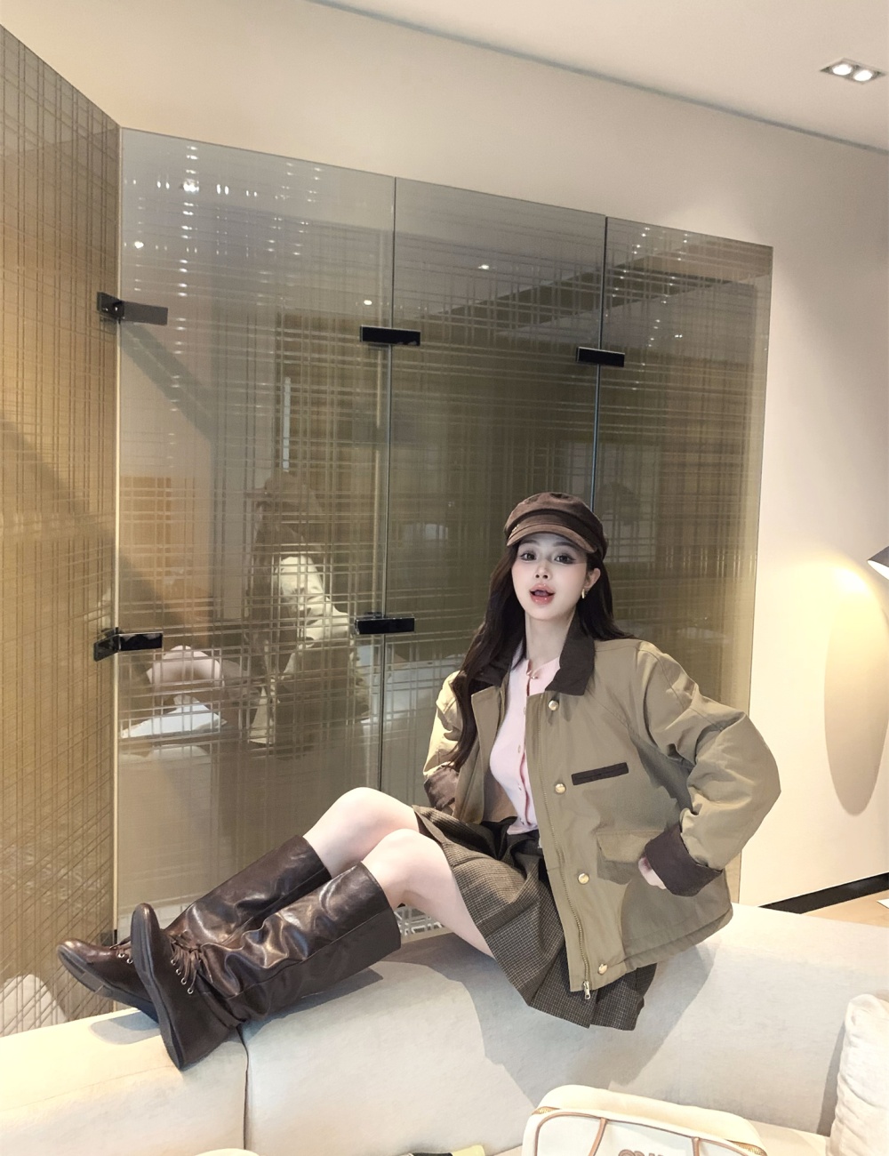 Lapel autumn and winter coat plus velvet short jacket