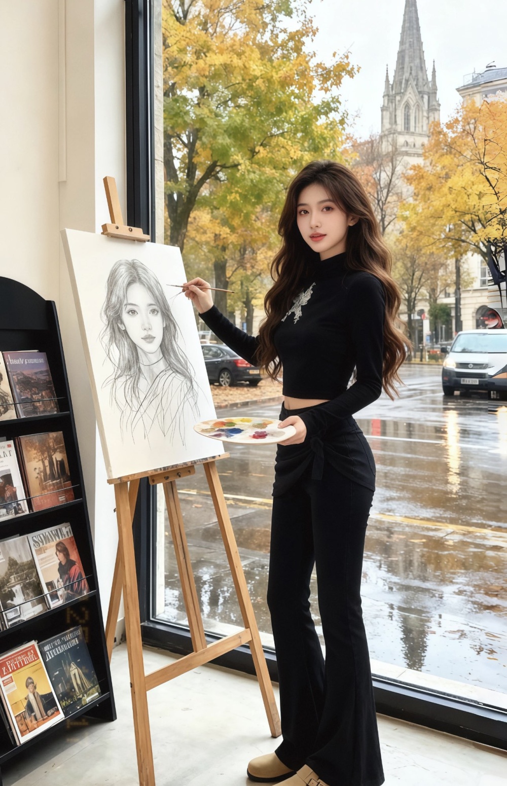 Long sleeve bow T-shirt black pants a set