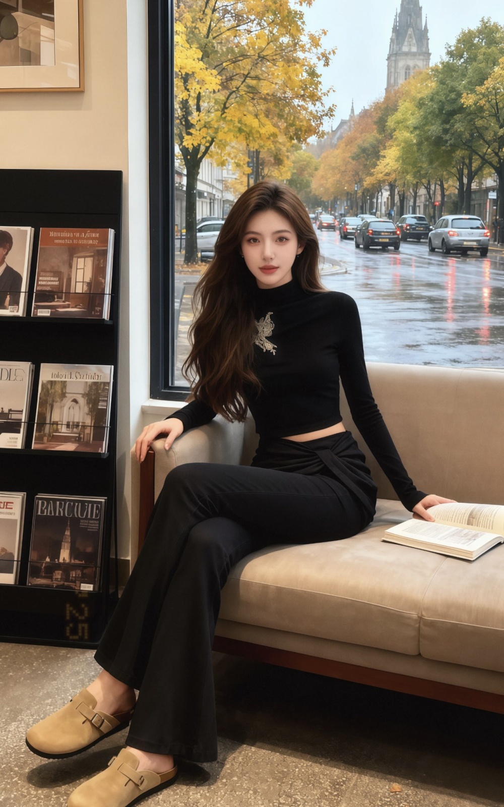 Long sleeve bow T-shirt black pants a set