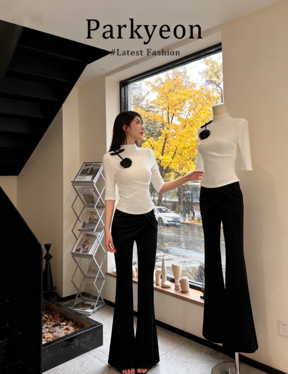 Short sleeve flowers flare pants France style tops a set