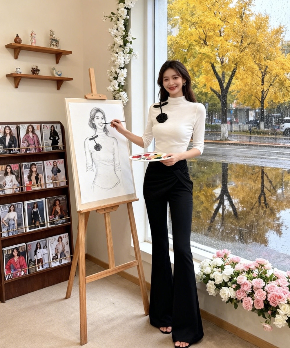 Short sleeve flowers flare pants France style tops a set