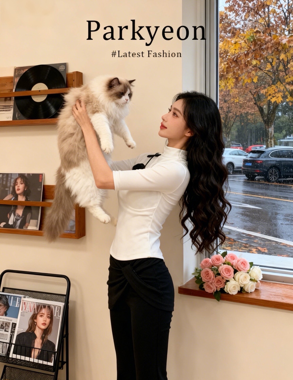 Short sleeve flowers flare pants France style tops a set