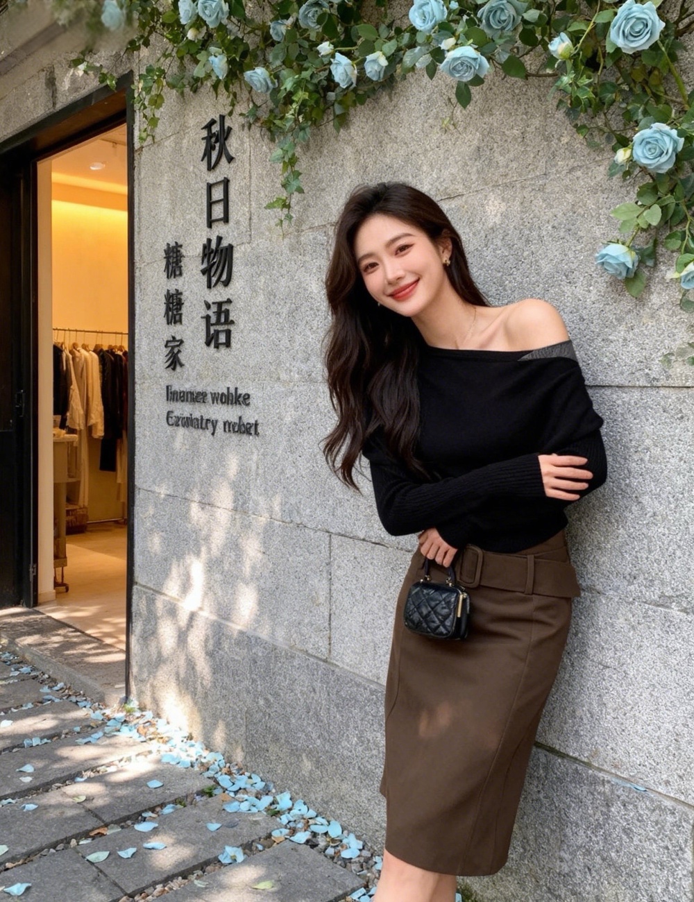 Splice strapless skirt A-line sweater 2pcs set for women