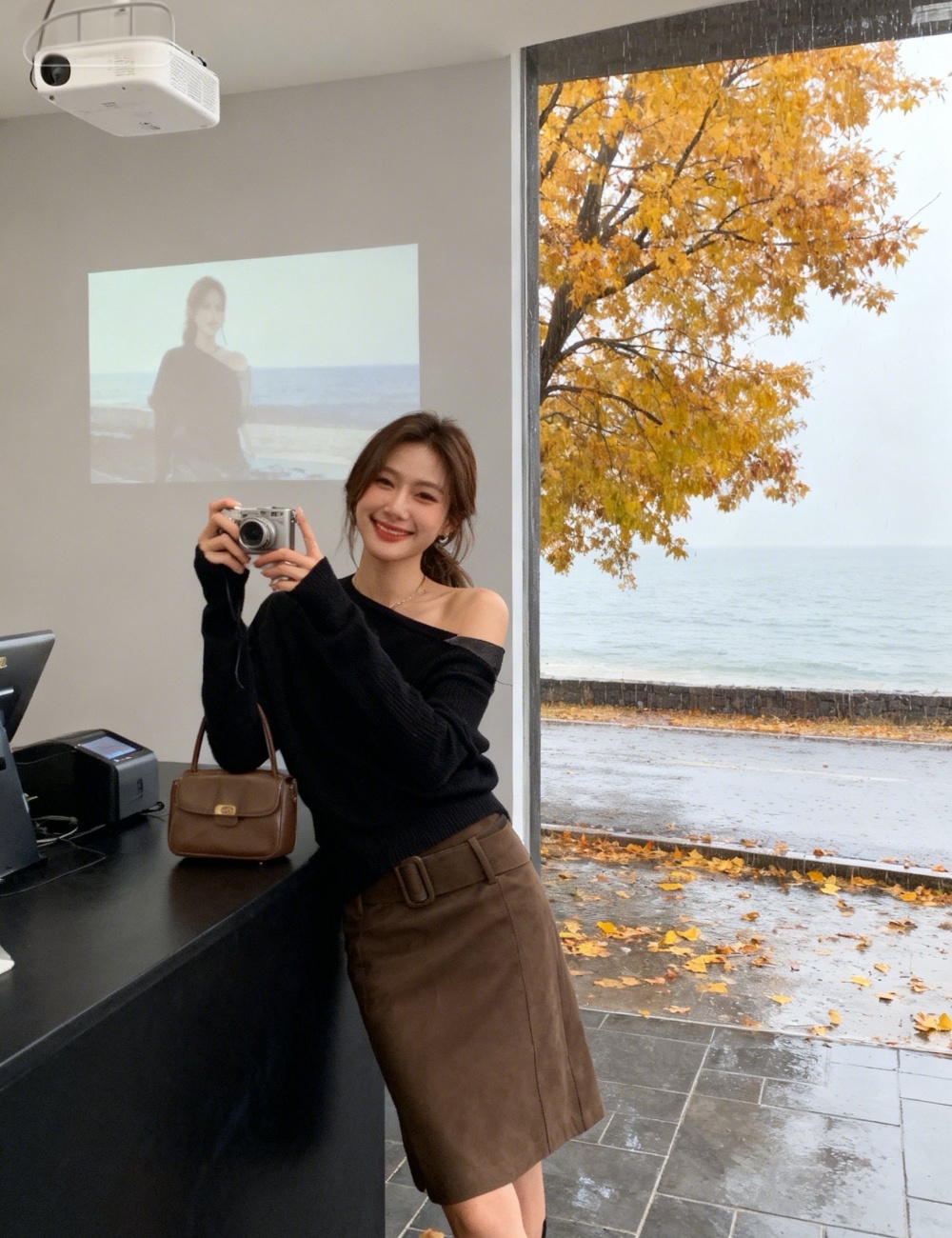 Splice strapless skirt A-line sweater 2pcs set for women