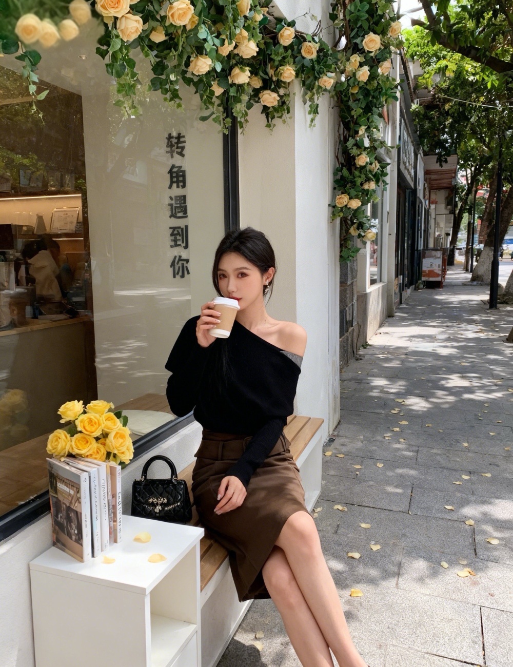 Splice strapless skirt A-line sweater 2pcs set for women