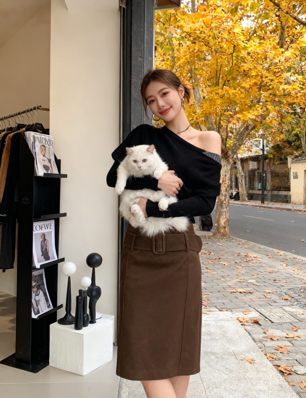 Splice strapless skirt A-line sweater 2pcs set for women