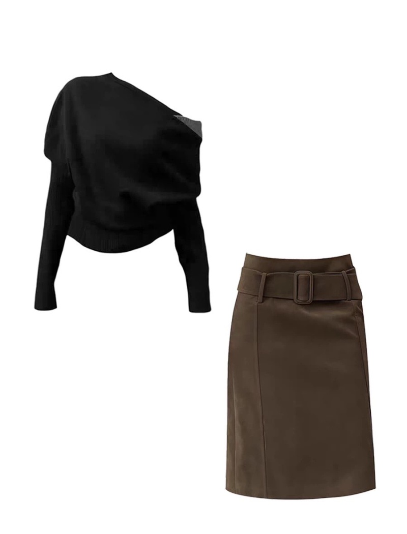 Splice strapless skirt A-line sweater 2pcs set for women