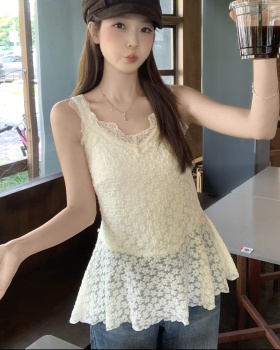 Autumn large yard lace splice fat France style vest