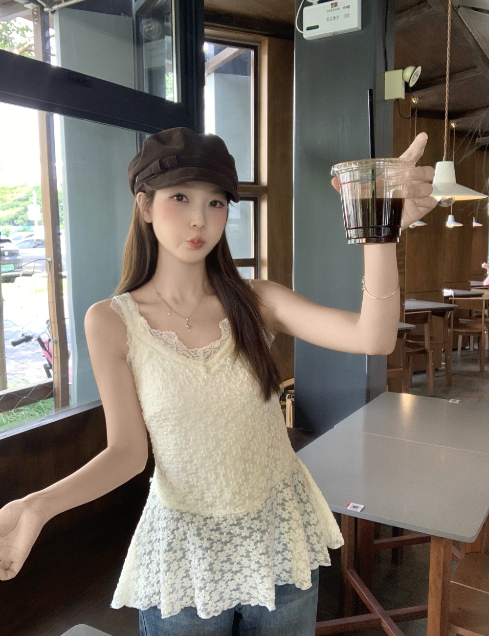 Autumn large yard lace splice fat France style vest