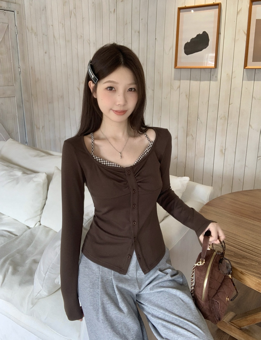 Pseudo-two all-match tops enticement splice T-shirt