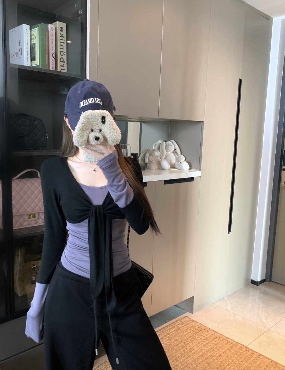 Enticement splice mixed colors Pseudo-two slim tops