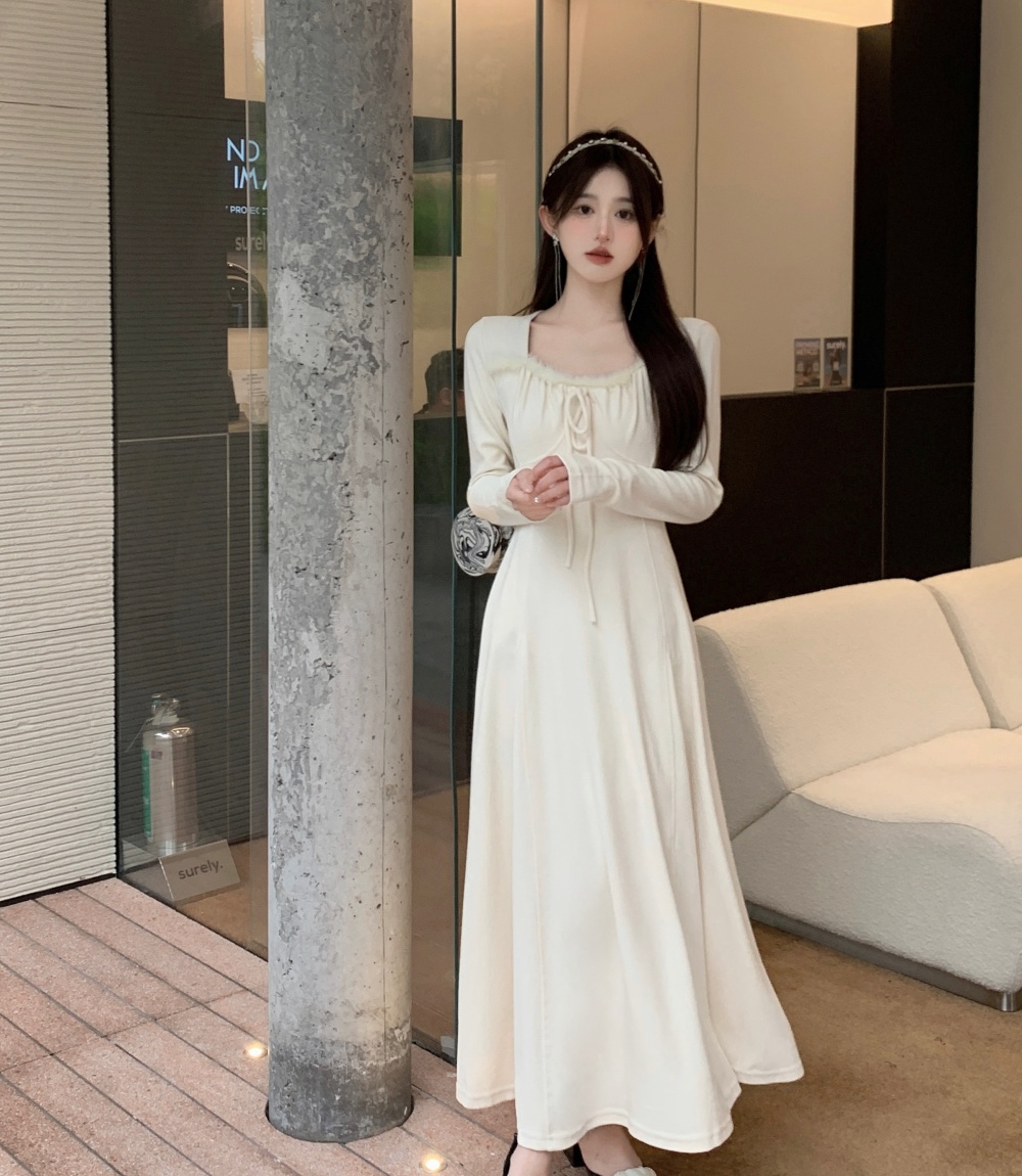 Korean style splice large yard elmo bottoming dress for women