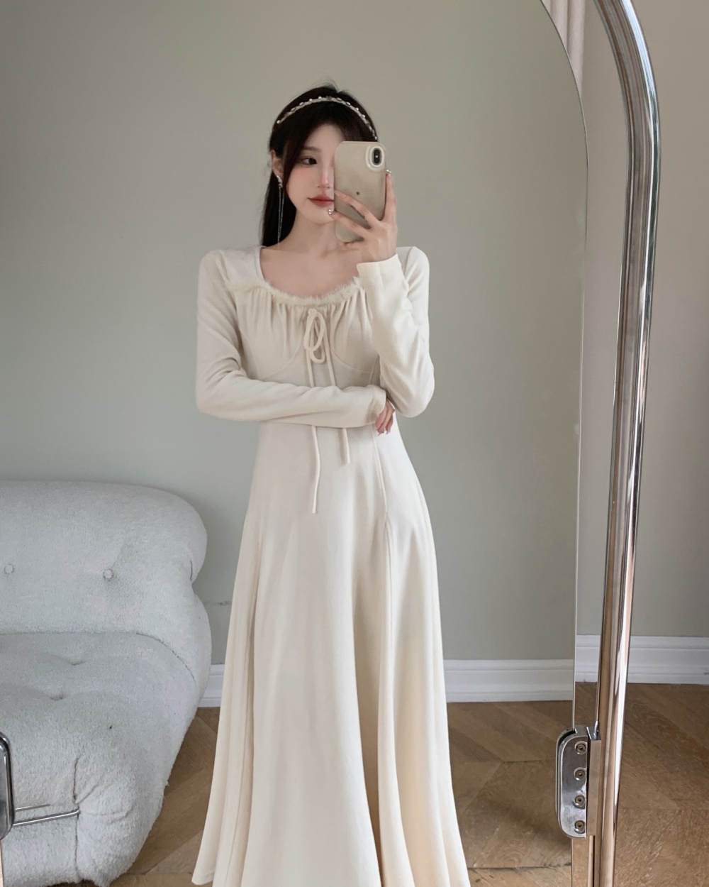 Korean style splice large yard elmo bottoming dress for women