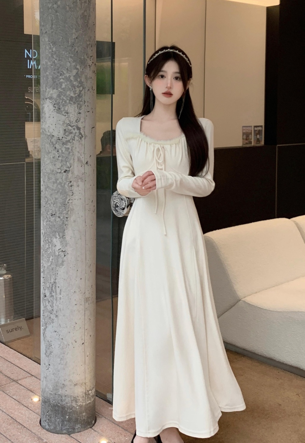 Korean style splice large yard elmo bottoming dress for women