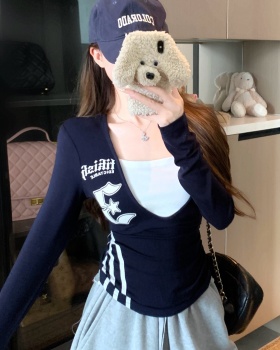 American style long sleeve splice Pseudo-two bottoming shirt