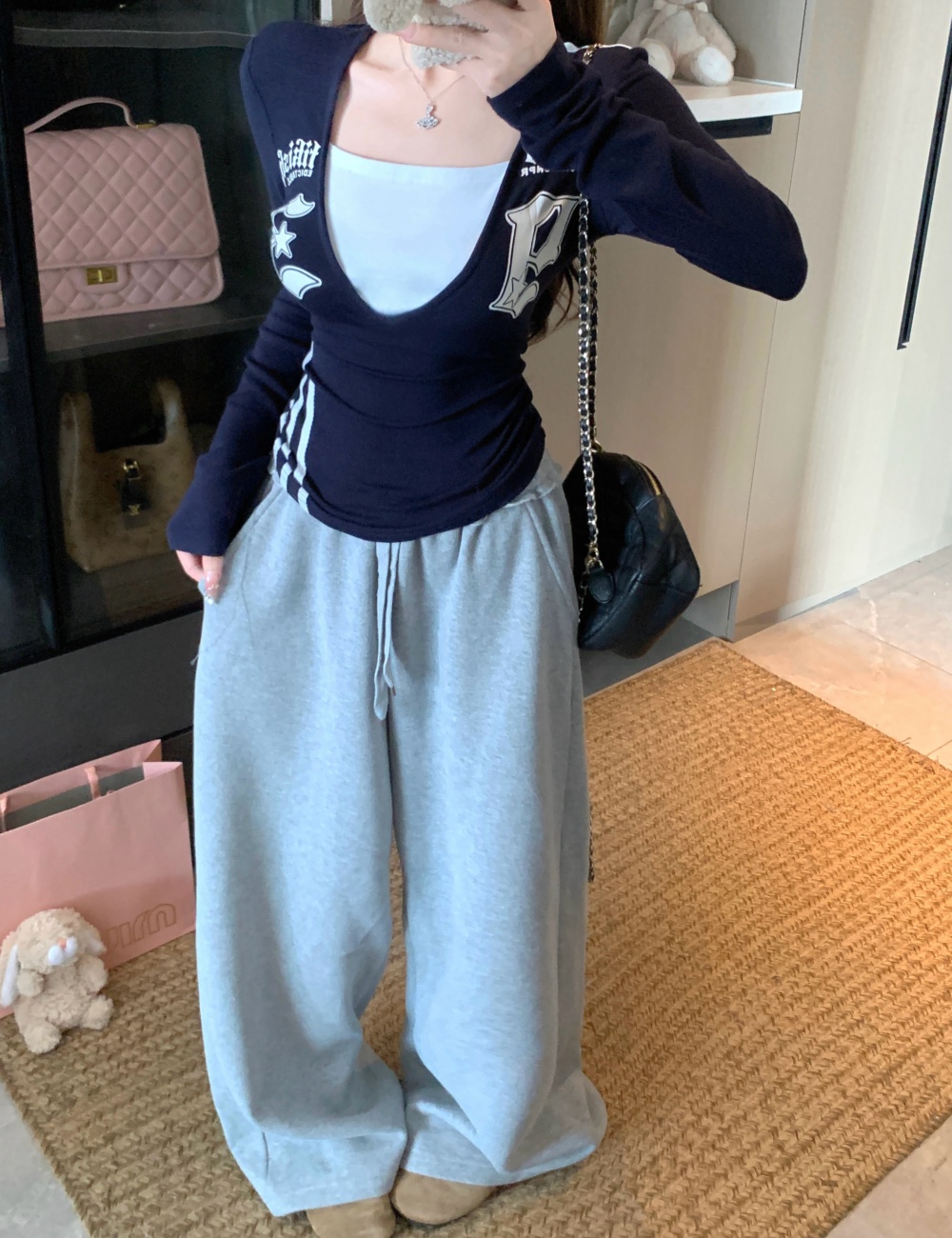 American style long sleeve splice Pseudo-two bottoming shirt