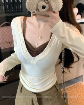 Large yard autumn lace T-shirt enticement slim splice tops