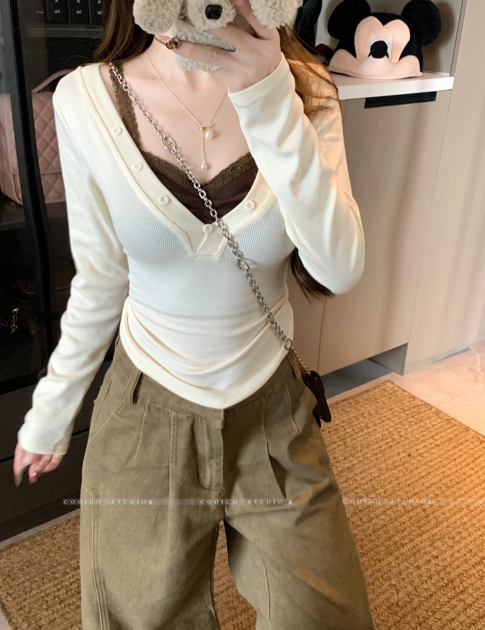 Large yard autumn lace T-shirt enticement slim splice tops