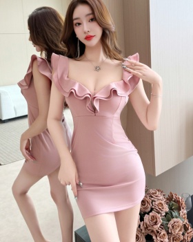 Spicegirl flat shoulder lotus leaf edges dress