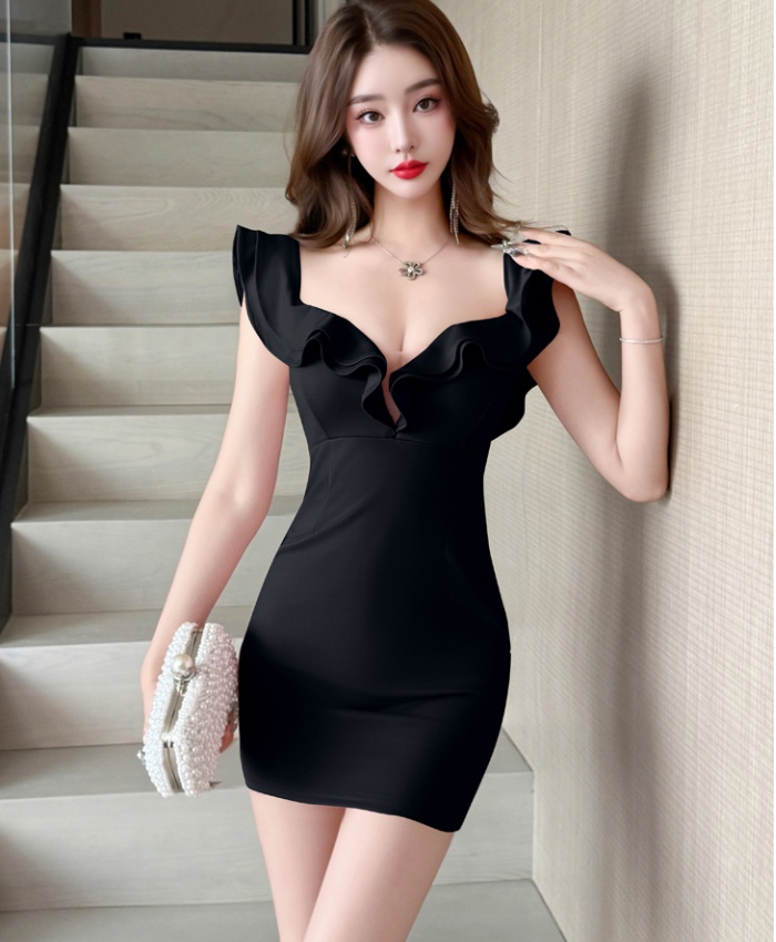 Spicegirl flat shoulder lotus leaf edges dress