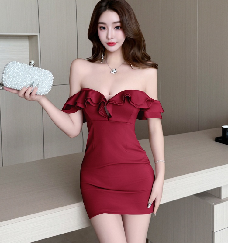 Spicegirl flat shoulder lotus leaf edges dress