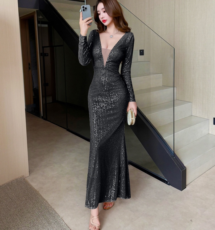 Banquet temperament dress sexy sequins evening dress
