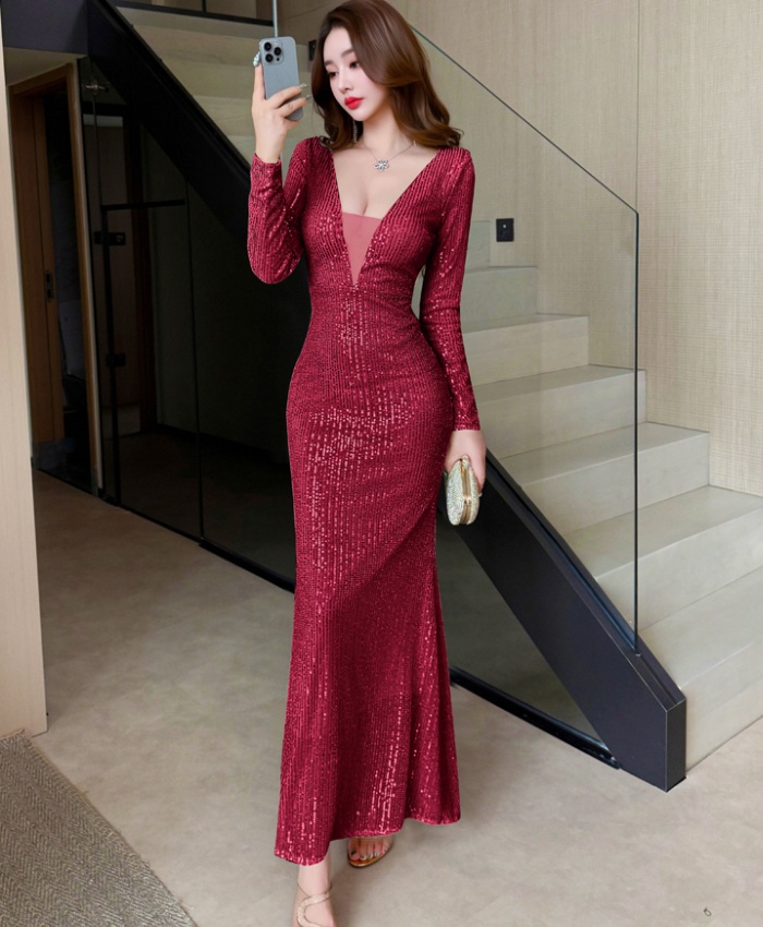 Banquet temperament dress sexy sequins evening dress