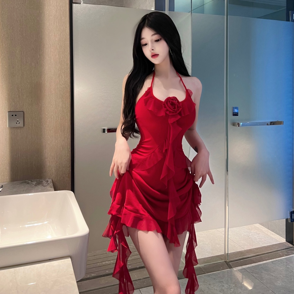 Fashion irregular spicegirl sling personality sexy gauze dress