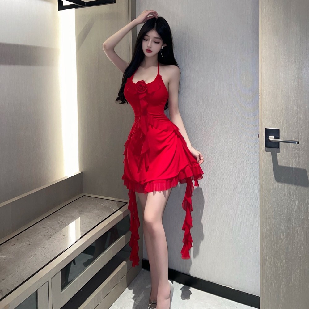 Fashion irregular spicegirl sling personality sexy gauze dress