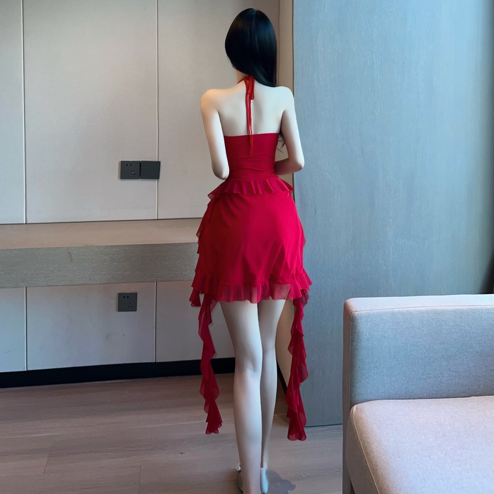 Fashion irregular spicegirl sling personality sexy gauze dress