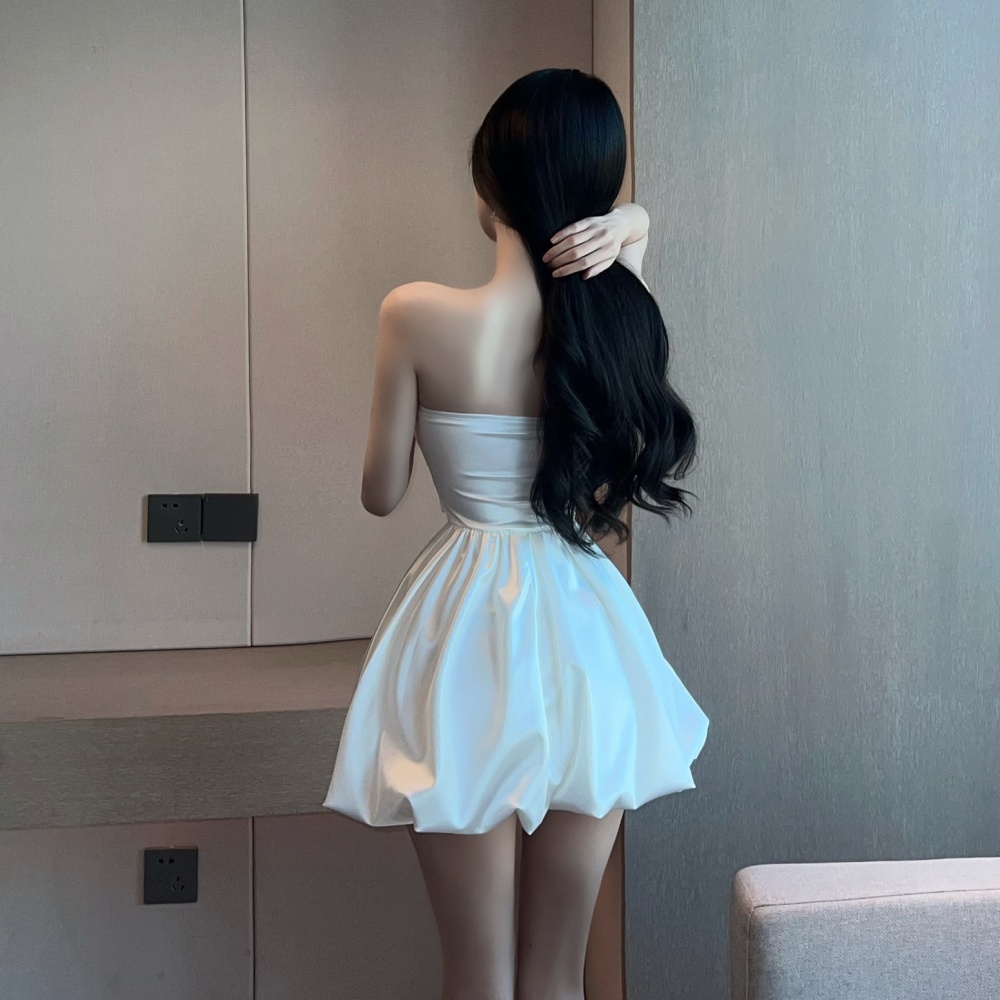 White enticement wrapped chest sexy dress