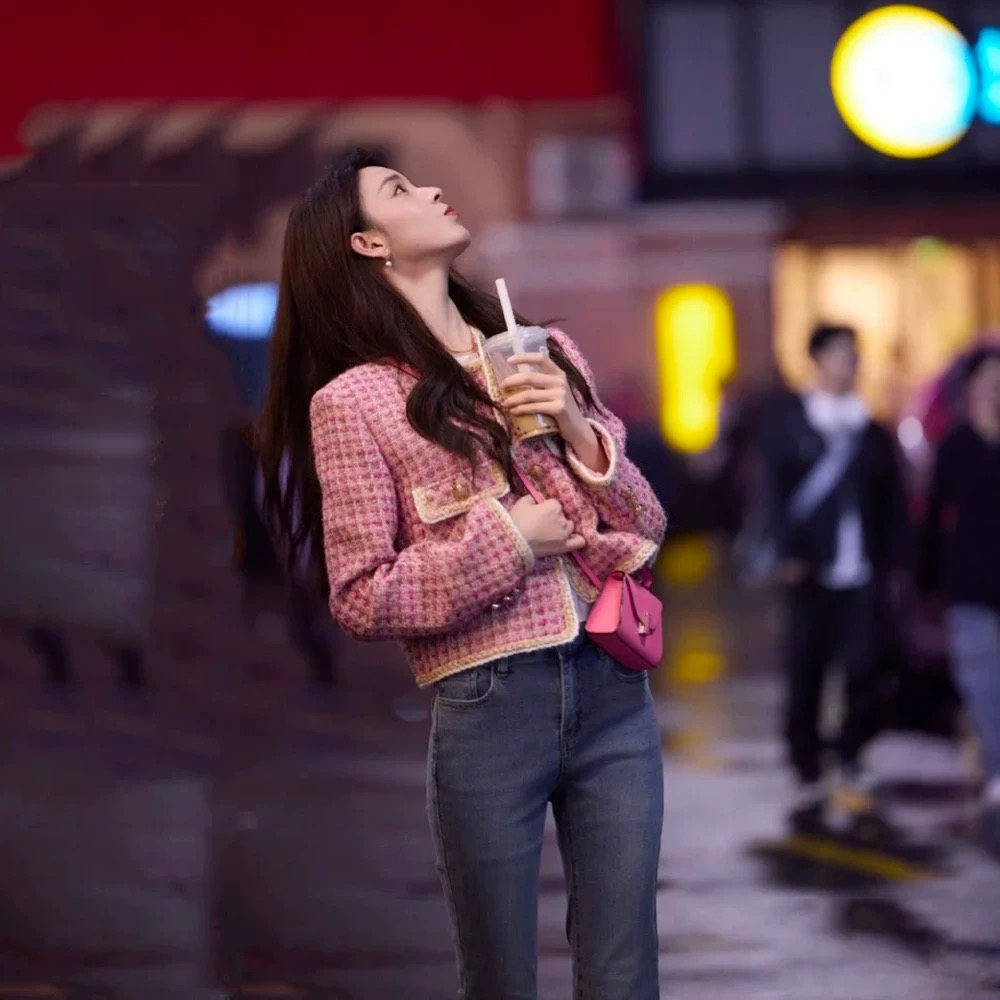 Pink France style coarse flower tops ladies chanelstyle coat