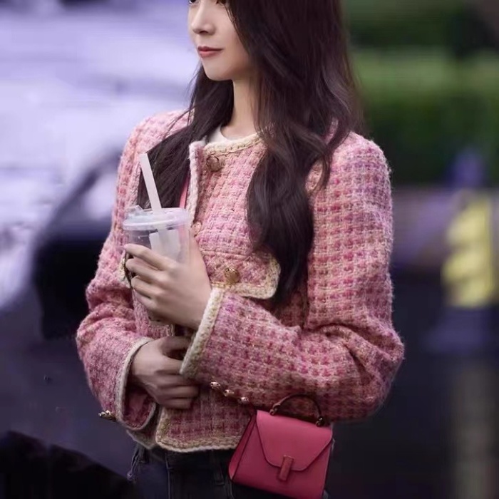 Pink France style coarse flower tops ladies chanelstyle coat