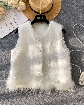 Elmo beading sleeveless waistcoat ladies splice coat