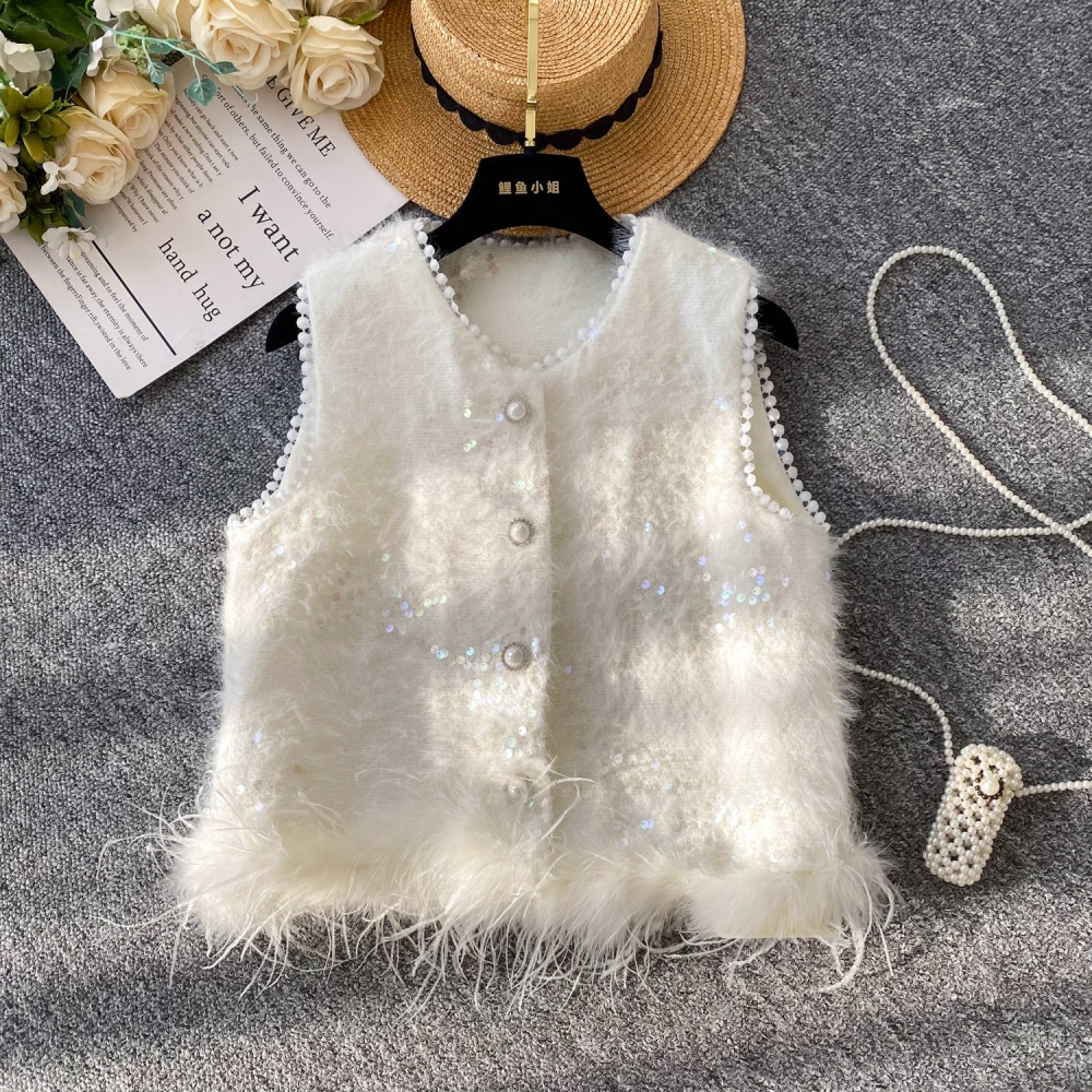 Elmo beading sleeveless waistcoat ladies splice coat