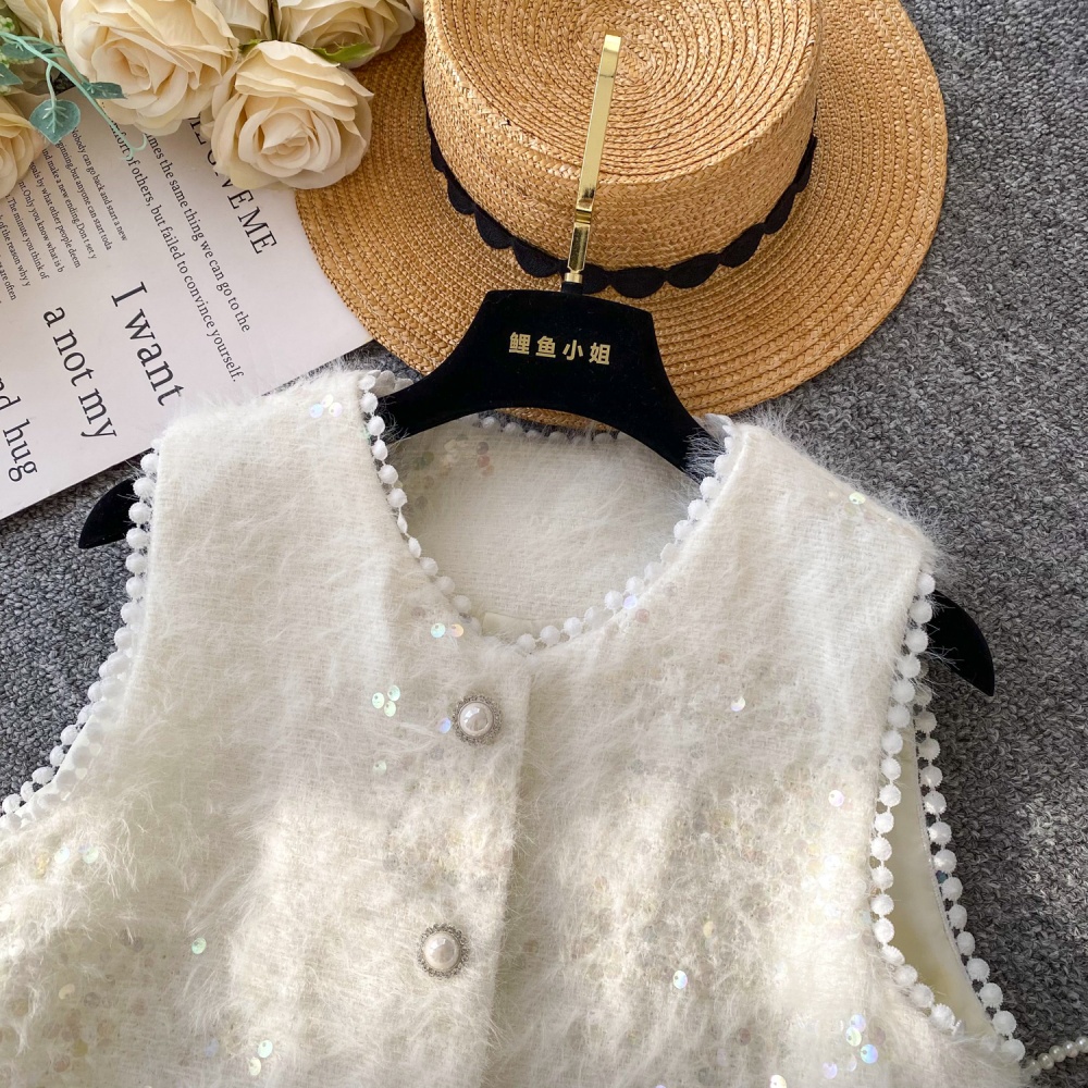 Elmo beading sleeveless waistcoat ladies splice coat