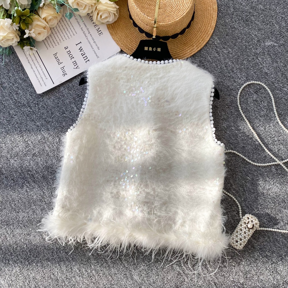 Elmo beading sleeveless waistcoat ladies splice coat