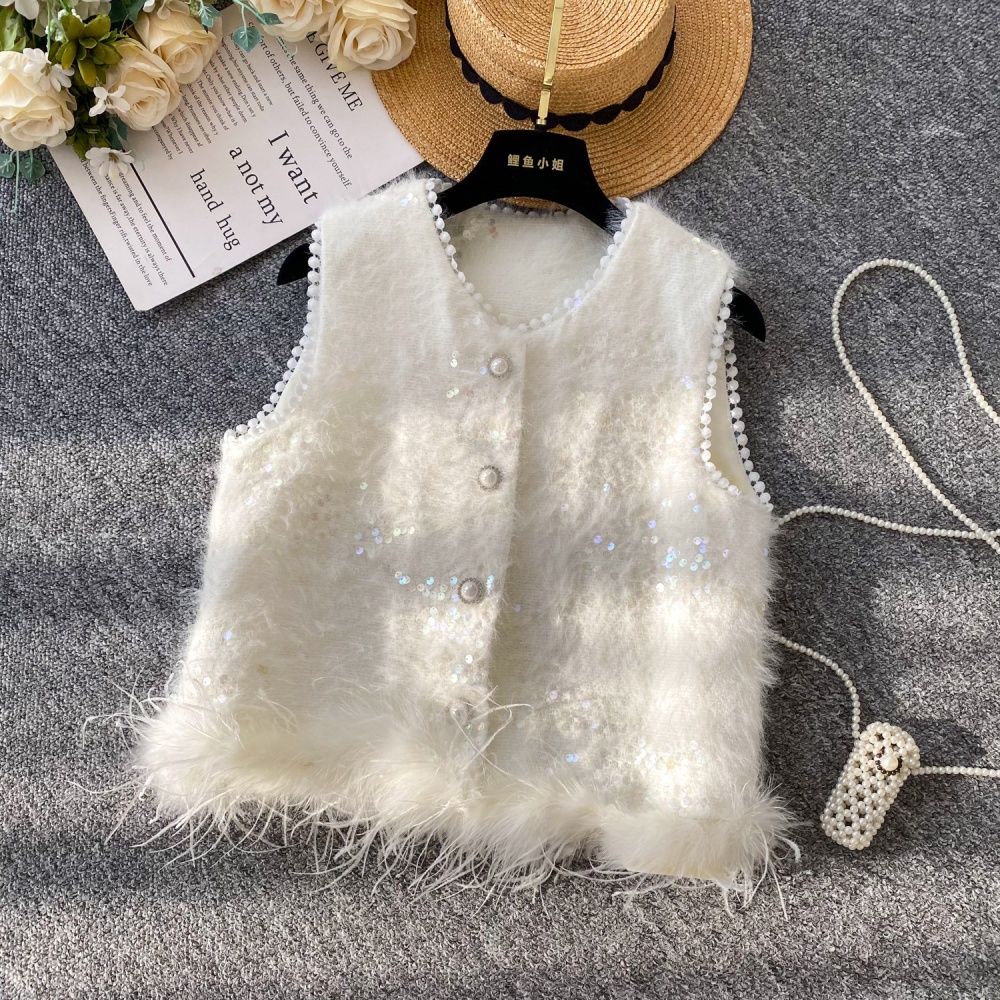 Elmo beading sleeveless waistcoat ladies splice coat