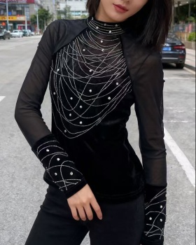 Fashion rhinestone hollow small shirt for women