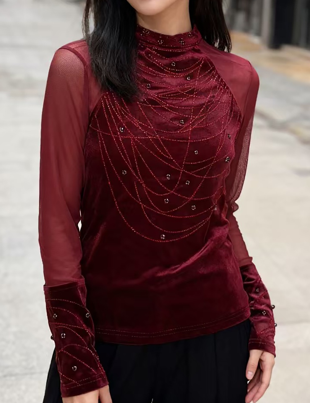 Fashion rhinestone hollow small shirt for women