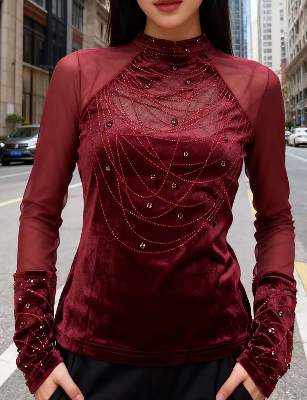 Fashion rhinestone hollow small shirt for women