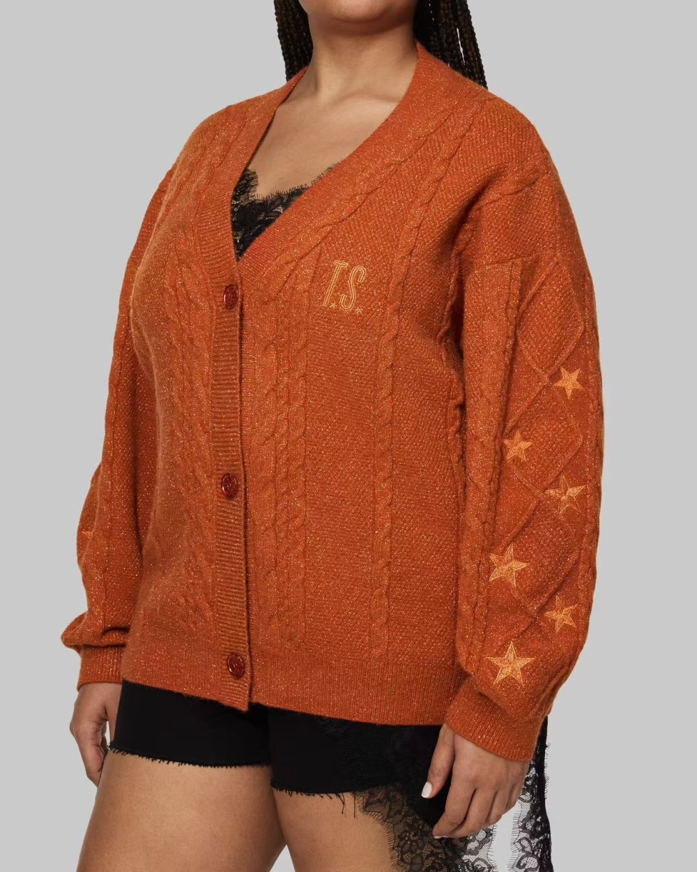 Orange lazy sweater temperament loose cardigan