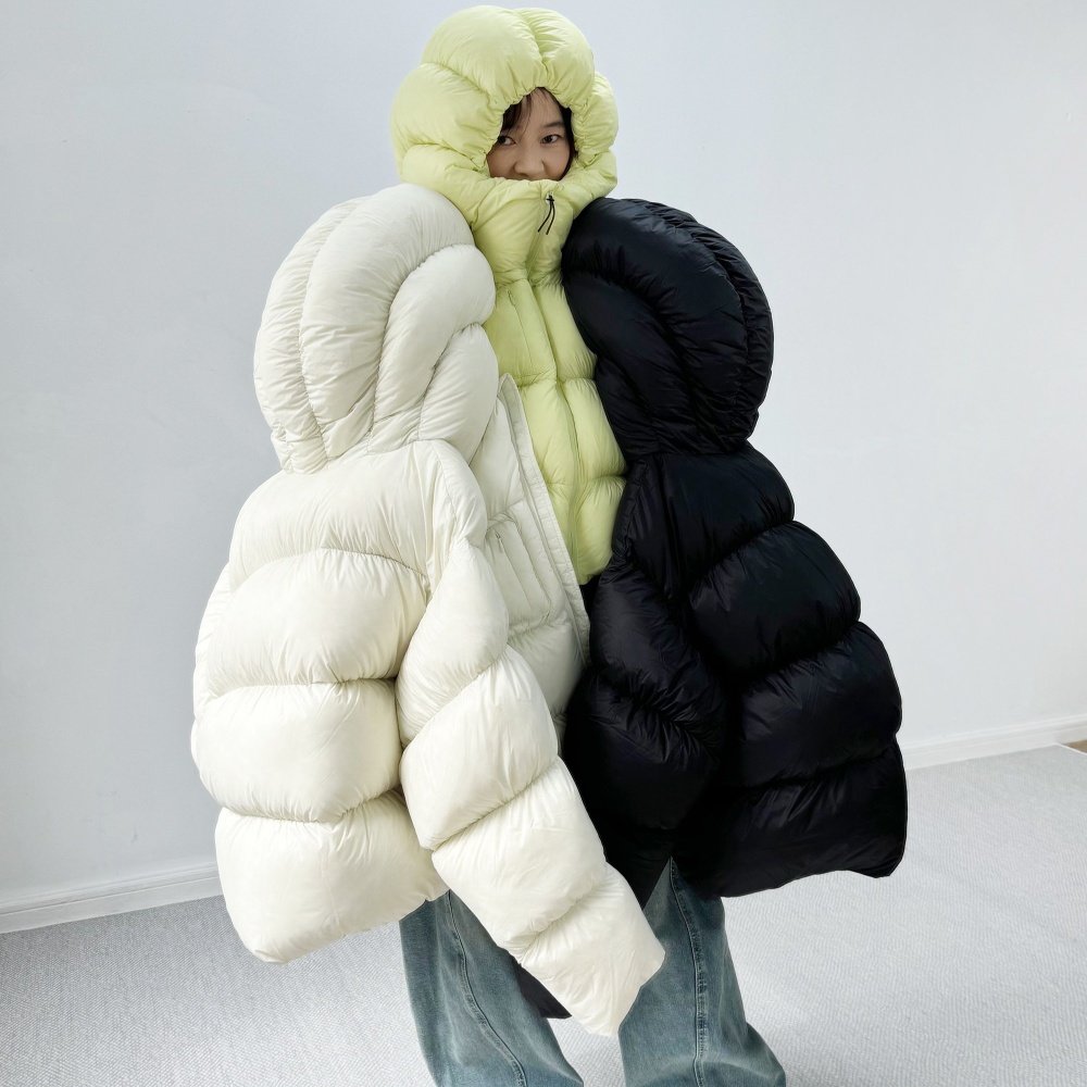 Hooded bud hat short thick down coat