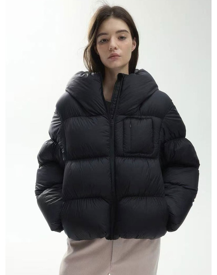 Hooded bud hat short thick down coat